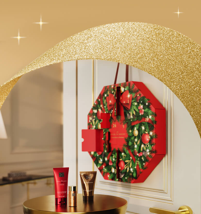 A red and green Christmas wreath to hang indoors.