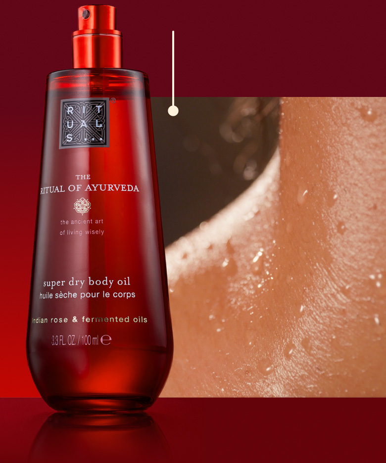 The Ritual of Ayurveda super dry body oil for fast-absorbing nourishment.